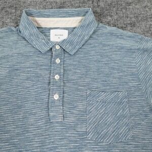 Billy Reid Polo Shirt Mens XL Green White‎ Striped Pocket Cotton Blend Casual